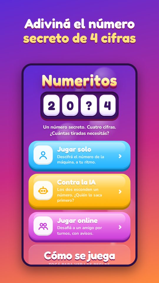 Pantalla de inicio de Numeritos