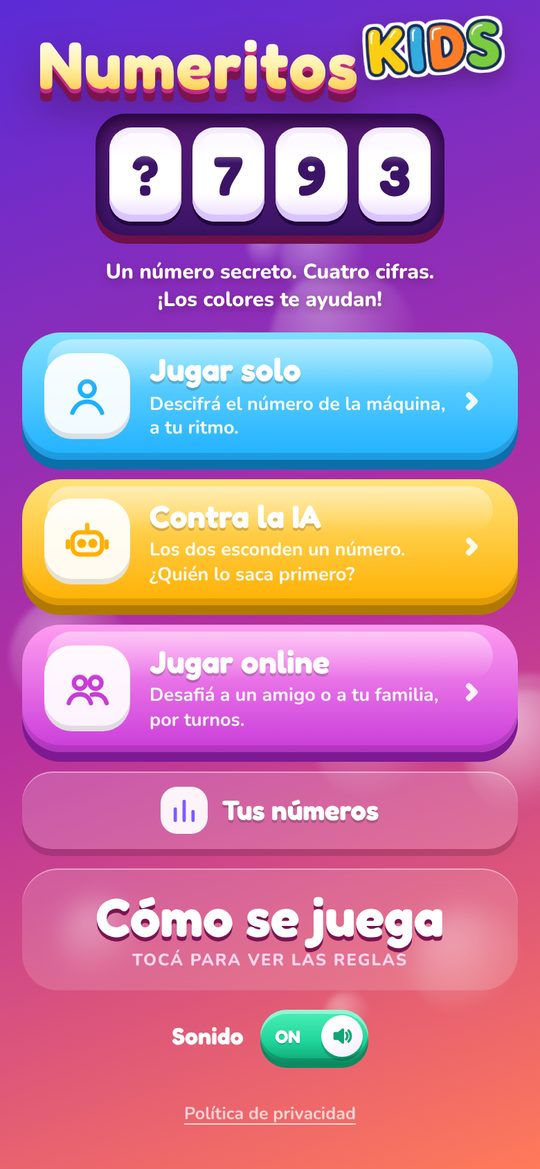 Pantalla de inicio de Numeritos Kids