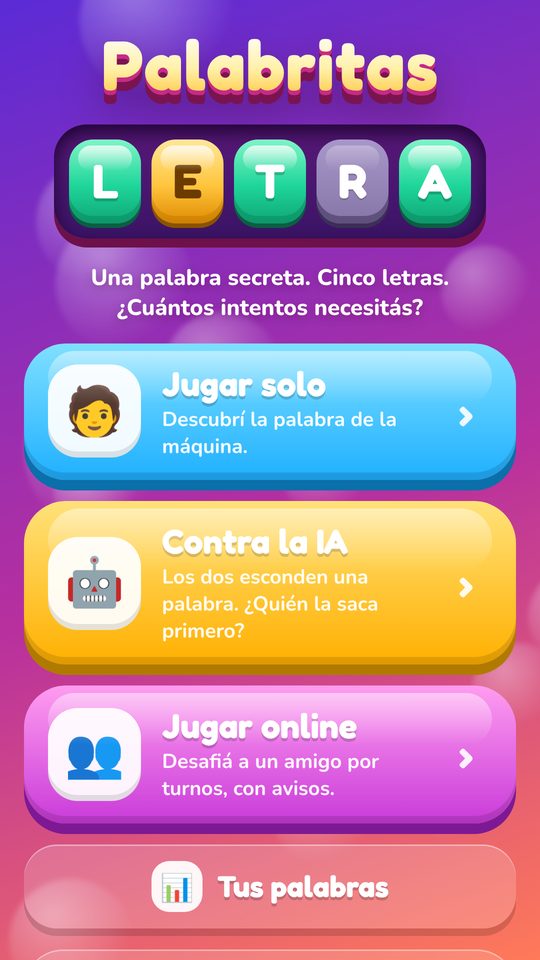 Pantalla de inicio de Palabritas