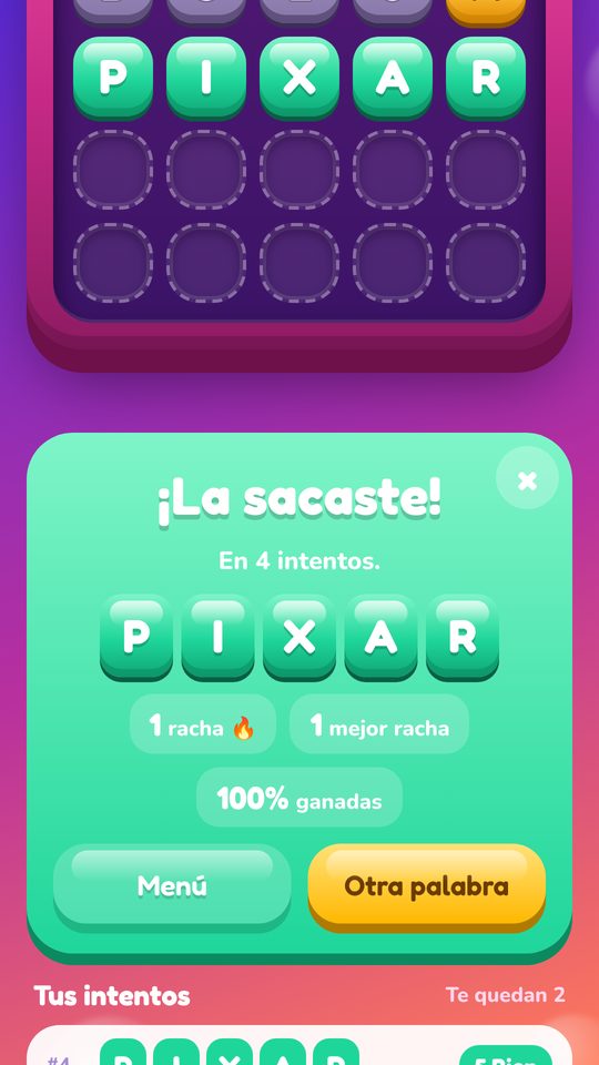 Pantalla de partida ganada